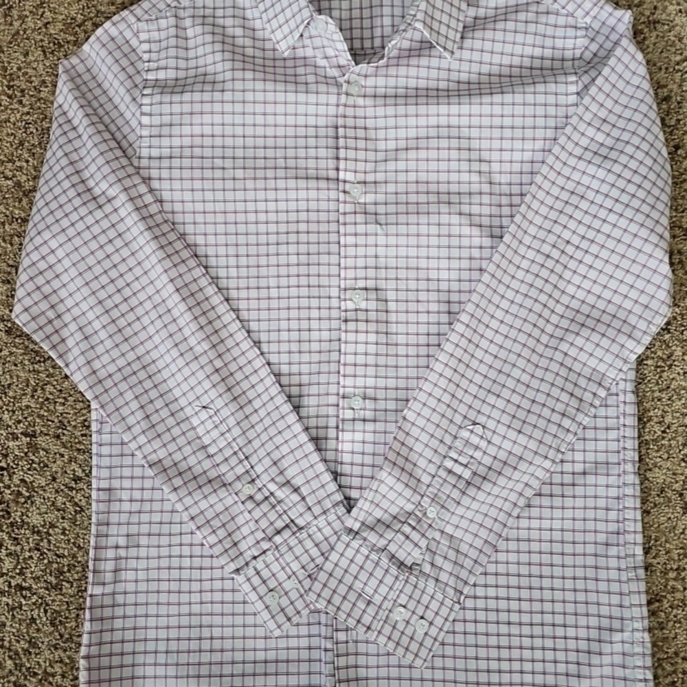 Men's White and Pink Checkered Shirt